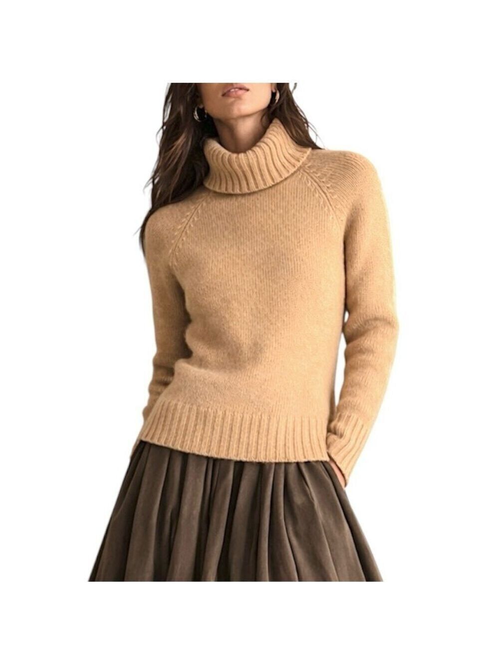 Lauren Ralph Lauren tan cashmere Angora quiet luxury thick turtleneck sweater L